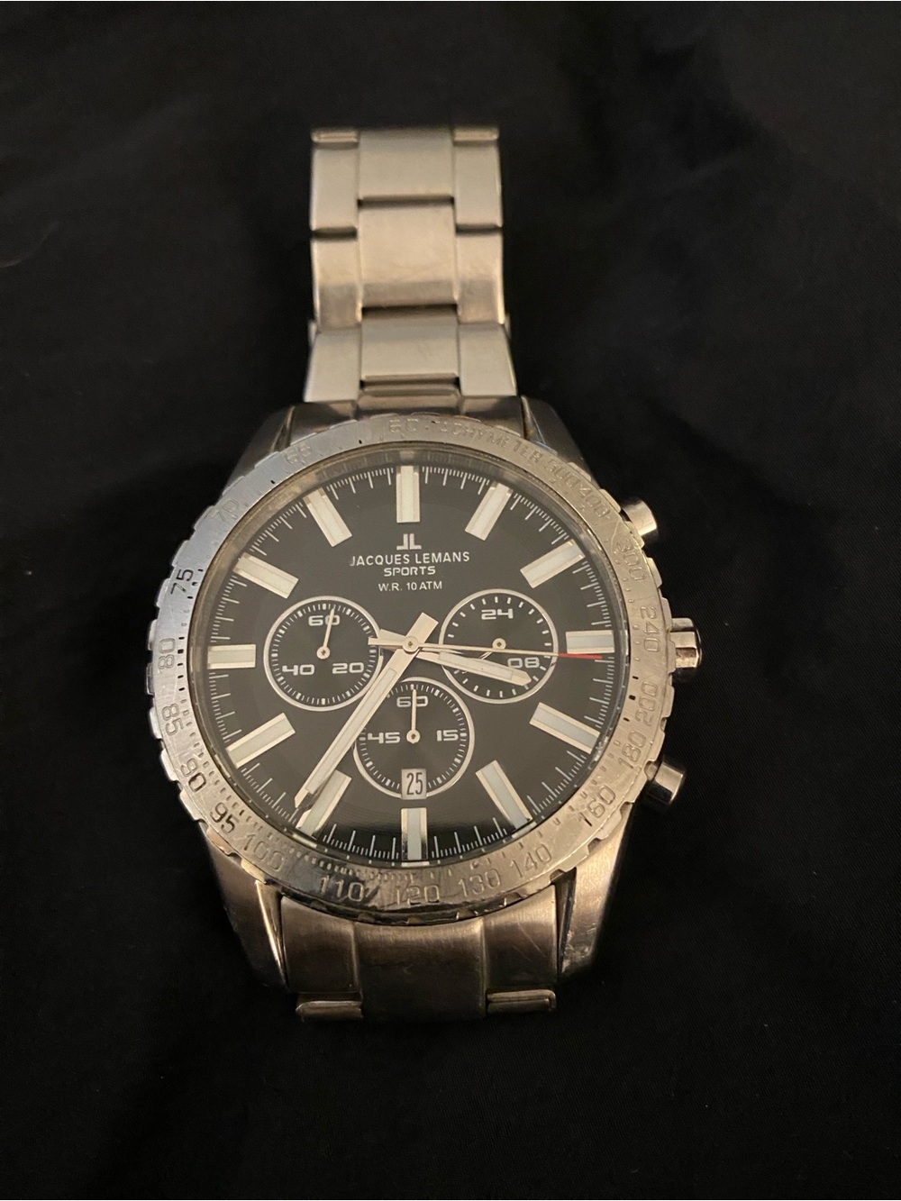 Jacques Lemans Silver Stainless Steel Chronograph with Black Dial